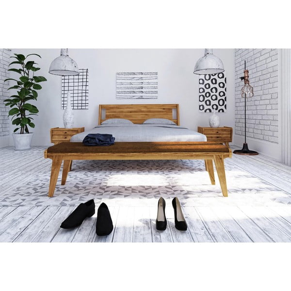 Hrastova klop z oranžnim sedežem Retro - The Beds-image-2