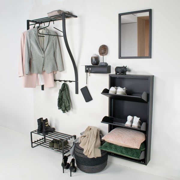 Črn kovinski stenski obešalnik s polico 75 cm Carve – Spinder Design-image-1