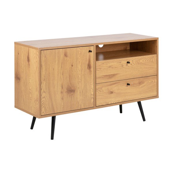 Črna TV omarica v hrastovem dekorju 124x75 cm Wilma – Actona-image-2