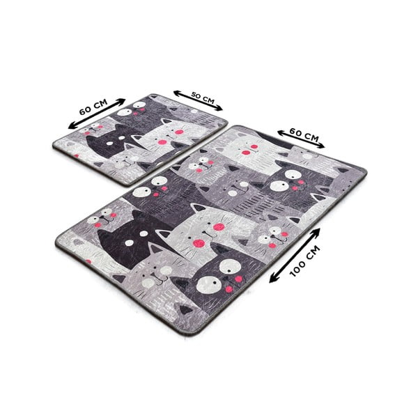 Sive kopalniške preproge v kompletu 2 ks 60x100 cm Meow – Foutastic-image-3