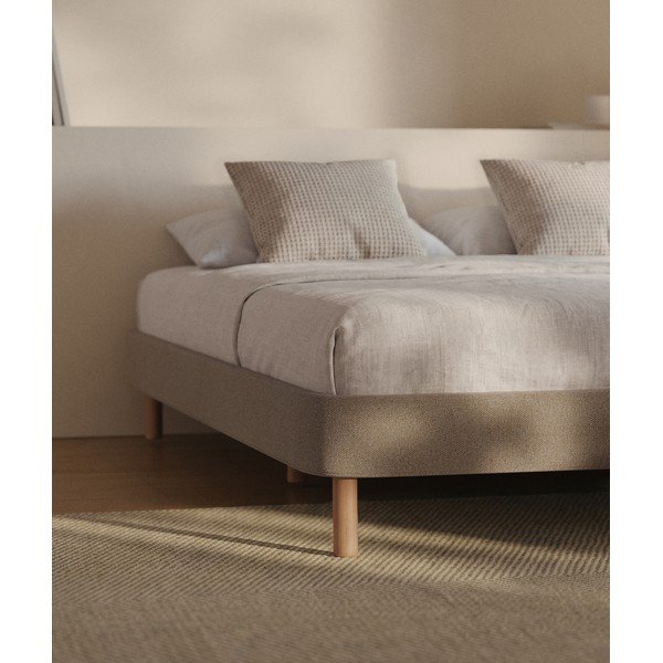 Rjava oblazinjena zakonska postelja brez vzglavja 160x200 cm Ofelia – Kave Home-image-2