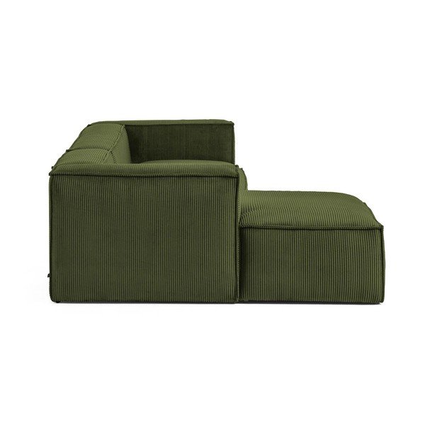 Zelena kotna sedežna garnitura iz rebrastega žameta (levi kot/z ležalnikom) Blok – Kave Home-image-2