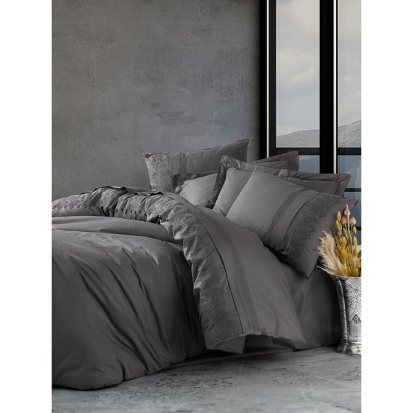 Temno siva bombažna posteljnina z rjuho Cotton Box Enzo, 200 x 220 cm