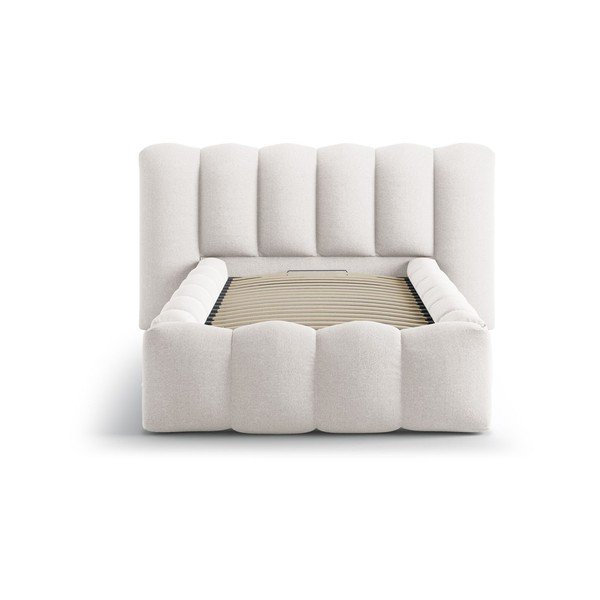 Kremno bela oblazinjena postelja s prostorom za shranjevanje in z letvenim dnom 90x200 cm Lupine – Micadoni -image-3