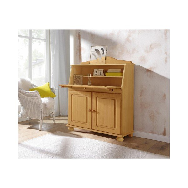 Visoka komoda iz masivnega bora s pisalno mizo v naravni barvi 107x39 cm Mette – Støraa-image-3