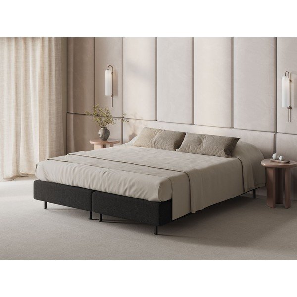 Črna oblazinjena zakonska postelja brez vzglavja 160x200 cm Whale – Micadoni -image-1