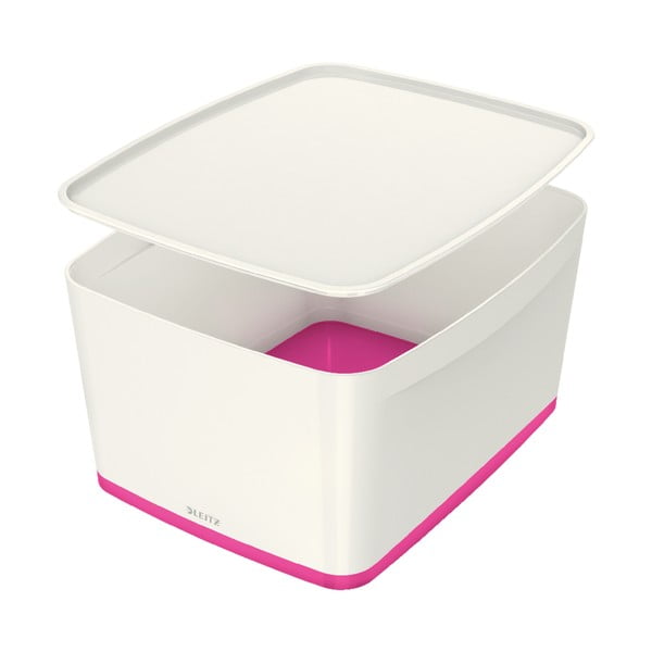 Bela/rožnata plastična škatla za shranjevanje s pokrovom 32x38.5x20 cm MyBox – Leitz