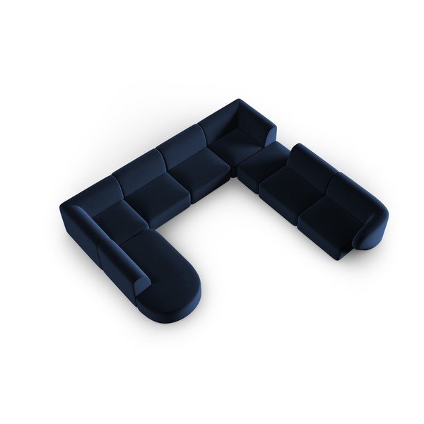 Modra žametna kotna sedežna garnitura (desni kot/v obliki črke "U") Paolo – Milo Casa-image-1