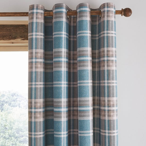 Rjave/turkizne zavese v kompletu 2 ks 229x229 cm Tweed Woven Check – Catherine Lansfield