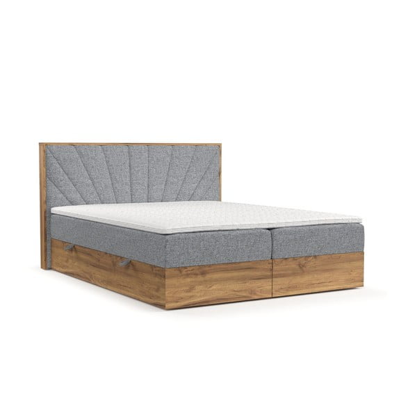 Boxspring postelja s prostorom za shranjevanje v sivi in naravni barvi 200x200 cm Asahi – Maison de Rêve