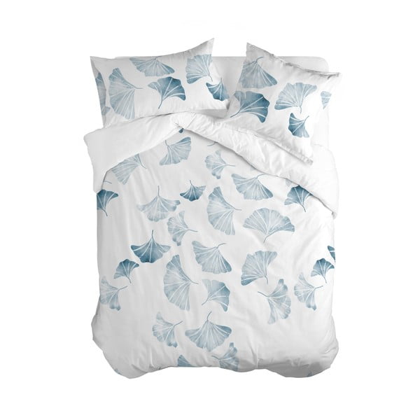 Bela/modra bombažna prevleka za odejo za zakonsko posteljo 200x200 cm Ginkgo – Blanc