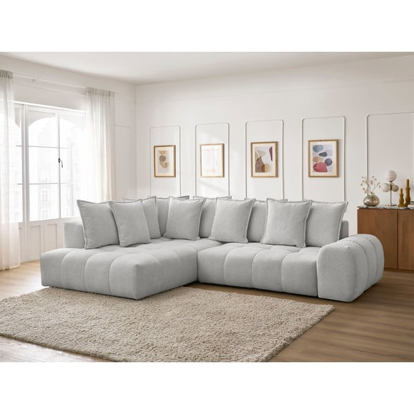 Svetlo siva raztegljiva/s prostorom za shranjevanje kotna sedežna garnitura iz šenilje (levi kot/v obliki črke L) Everest – Bobochic Paris-image-1