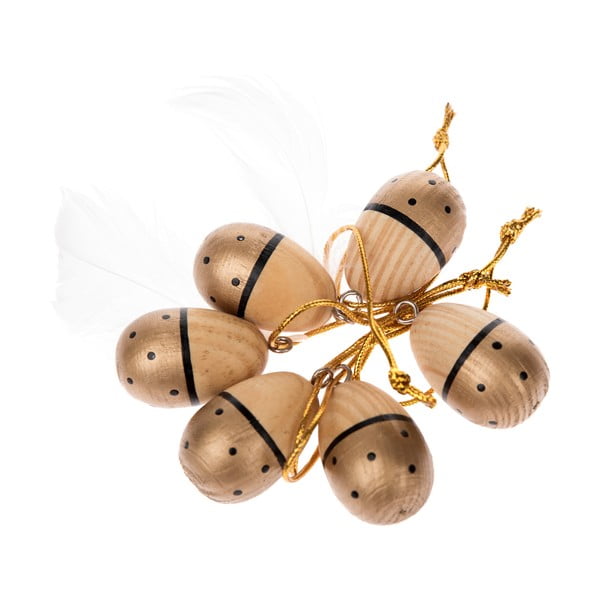 Komplet 6 zlatih lesenih visečih okraskov Dakls Easter Eggs