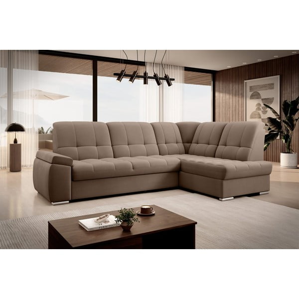 Rjava žametna raztegljiva/s prostorom za shranjevanje kotna sedežna garnitura (desni kot/v obliki črke L) Sado – ELTAP-image-4