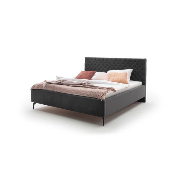 Temno siva oblazinjena zakonska postelja s prostorom za shranjevanje z letvenim dnom 160x200 cm La Maison – Meise Möbel-image-4