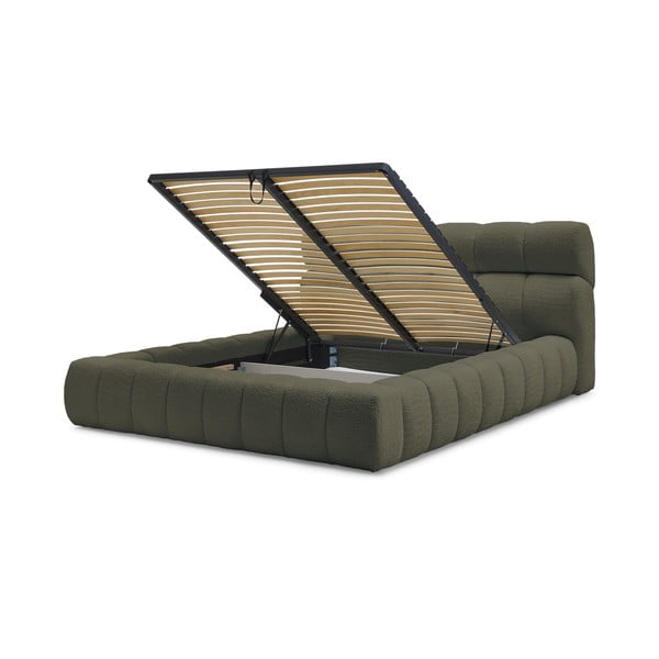 Zelena oblazinjena zakonska postelja s prostorom za shranjevanje z letvenim dnom 160x200 cm Mont Blanc – Bobochic Paris-image-4