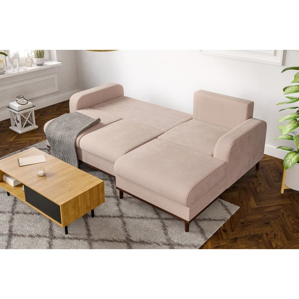 Bež kotna sedežna garnitura iz rebrastega žameta (desni kot) Beata – Ropez-image-1