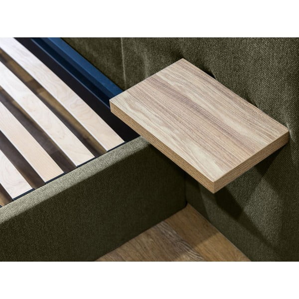 Temno zelena oblazinjena zakonska postelja s prostorom za shranjevanje in letvenim dnom 160x200 cm Blandine – Bobochic Paris-image-4