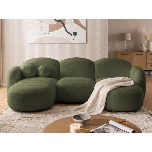 Zelena kotna sedežna garnitura iz tkanine bouclé (v obliki črke "U") Orbit – Ropez-image-1