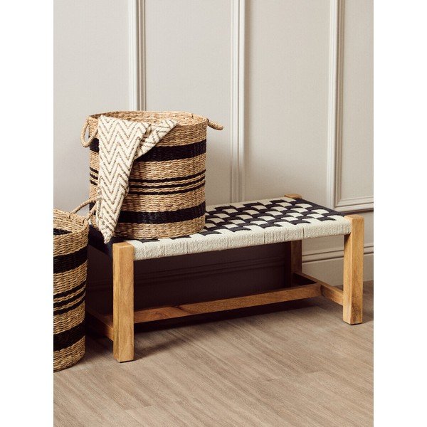 Črno-bela klop iz masivnega lesa Satna – Premier Housewares-image-1