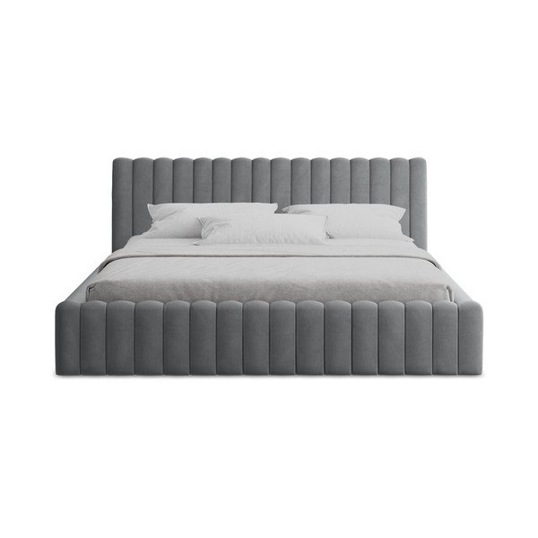 Siva oblazinjena zakonska postelja s prostorom za shranjevanje z letvenim dnom 180x200 cm Lemi – Makamii-image-4