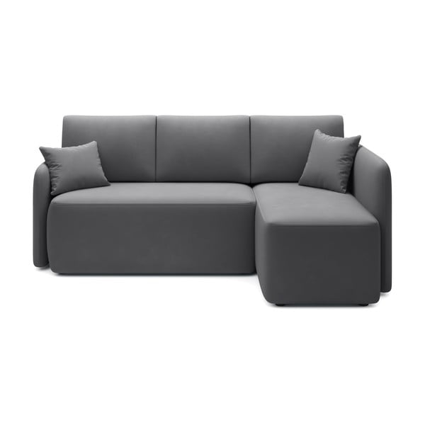 Sivorjava žametna raztegljiva/s prostorom za shranjevanje kotna sedežna garnitura (desni kot/z ležalnikom) Hadson – ELTAP