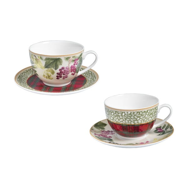 Komplet 2 porcelanastih skodelic s podstavki Brandani Sottobosco Tea Cup