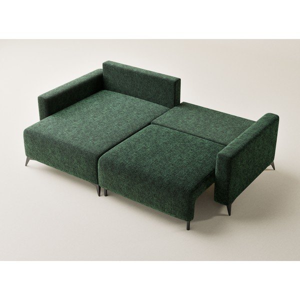 Temno zelena raztegljiva/s prostorom za shranjevanje kotna sedežna garnitura iz šenilje (levi kot/z ležalnikom) Leon – Maison de Rêve-image-3