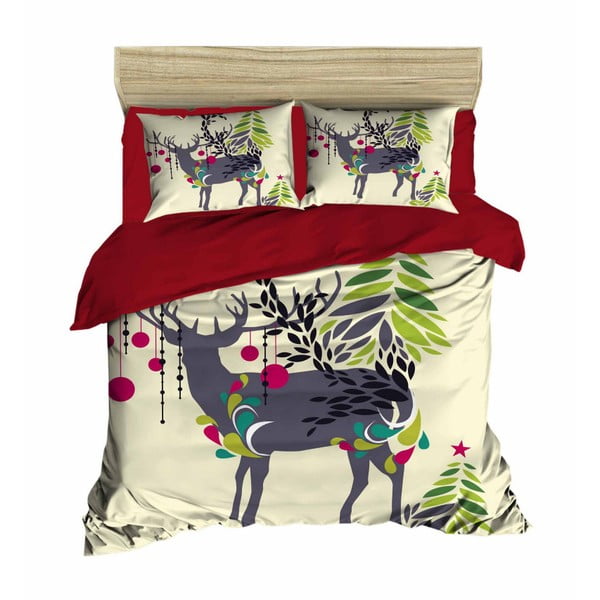 Komplet posteljnine in rjuh za zakonsko posteljo Božični severni jelen, 200 x 220 cm