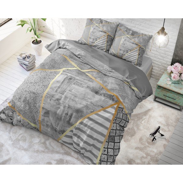 Siva bombažna posteljnina za zakonsko posteljo Pure Cotton Graphic, 200 x 200/220 cm-image-1
