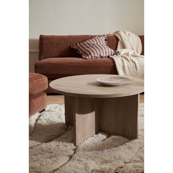 Okrogla klubska mizica iz MDF plošč v svetli naravni barvi ø 85 cm Poppy – Ellos Home-image-1