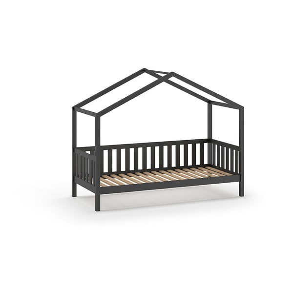Antracitno siva otroška postelja iz masivnega bora v obliki hiške 90x200 cm DALLAS – Vipack