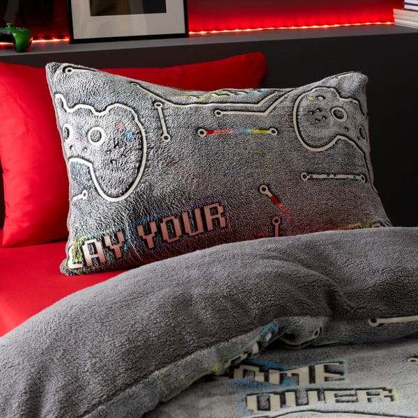 Enojna otroška posteljnina s svetlečim učinkom iz mikropliša 135x200 cm Game Over – Catherine Lansfield-image-1