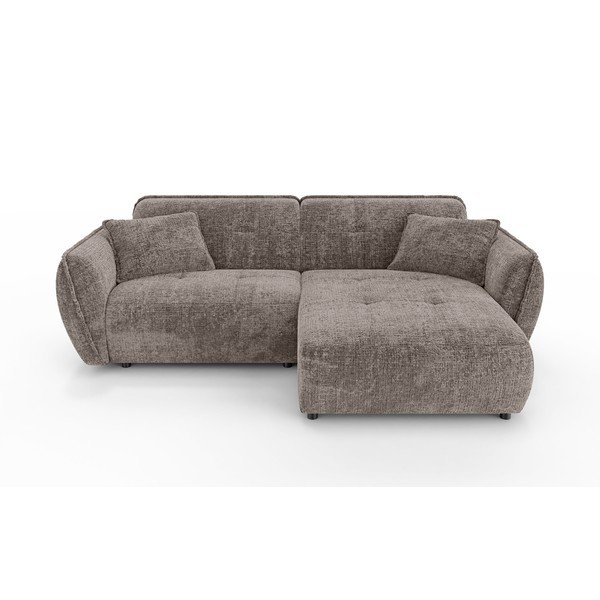 Sivorjava kotna sedežna garnitura iz šenilje (desni kot/z ležalnikom) Nelia – Ropez