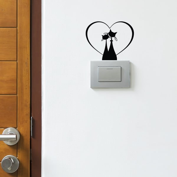 Črna nalepka za stikalo Ambiance Cat Couple-image-1