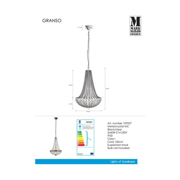 Črna viseča svetilka Markslöjd Granso, 40 cm-image-2