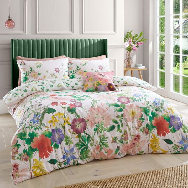 Rožnata bombažna posteljnina za zakonsko posteljo 200x200 cm Cottage Meadow – RHS