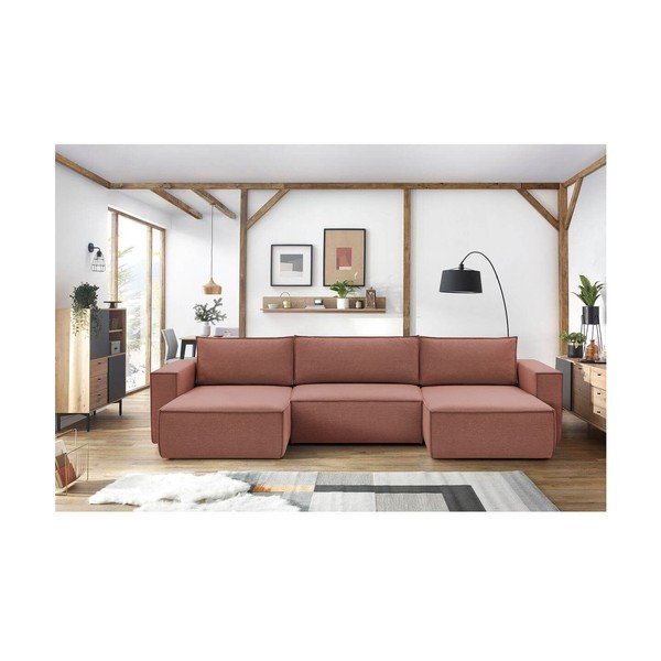 Rožnata kotna sedežna garnitura (v obliki črke "U") Nihad – Bobochic Paris-image-1