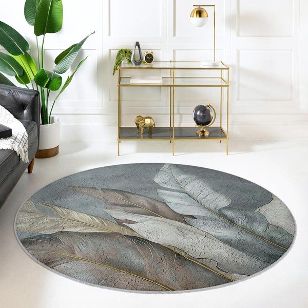 Zelena/siva pralna okrogla preproga ø 100 cm Dusty Leaves – Mila Home-image-3