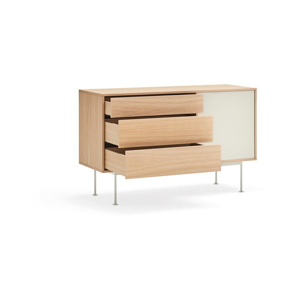 Krem bela komoda s hrastovim furnirjem Teulat Yoko, širina 128 cm-image-3