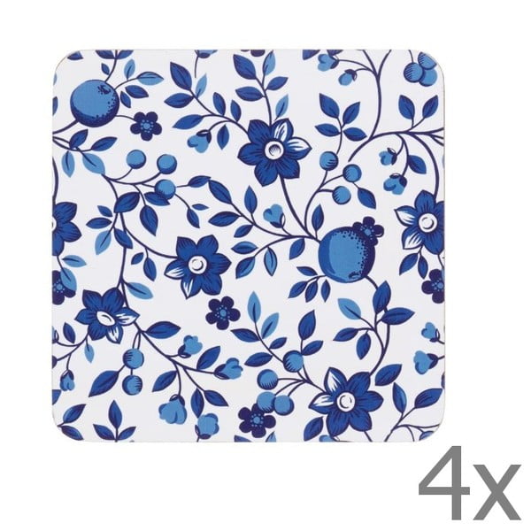 Komplet 4 podstavkov Kitchen Craft Blue Flower, 10 x 10 cm