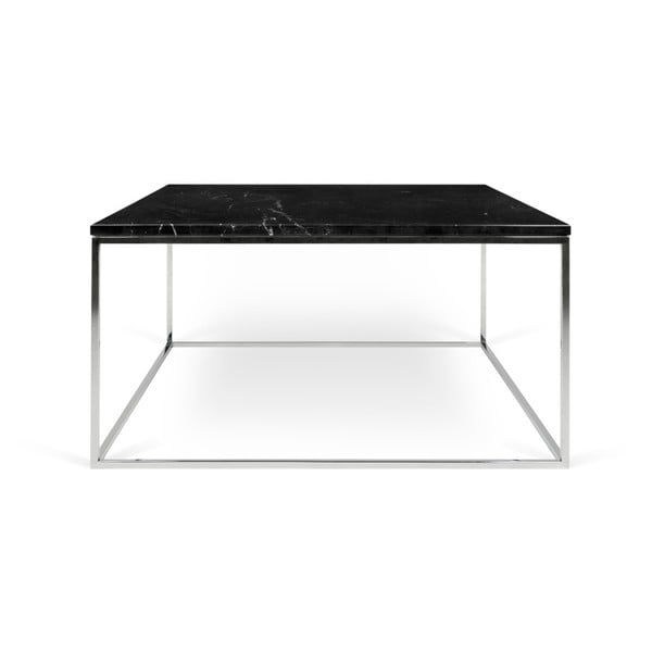 Črna marmorna mizica s kromiranimi nogami TemaHome Gleam, 75 x 75 cm