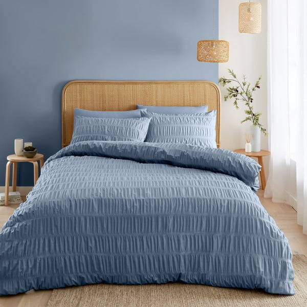 Modra enojna posteljnina iz krepa 135x200 cm Seersucker – Catherine Lansfield-image-1