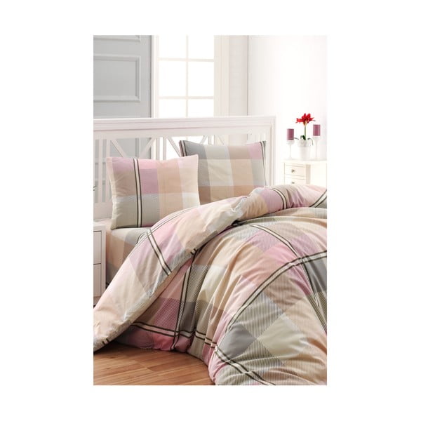 Ranforce bombažno posteljno perilo za eno osebo Tartan Rosé, 160 x 220 cm