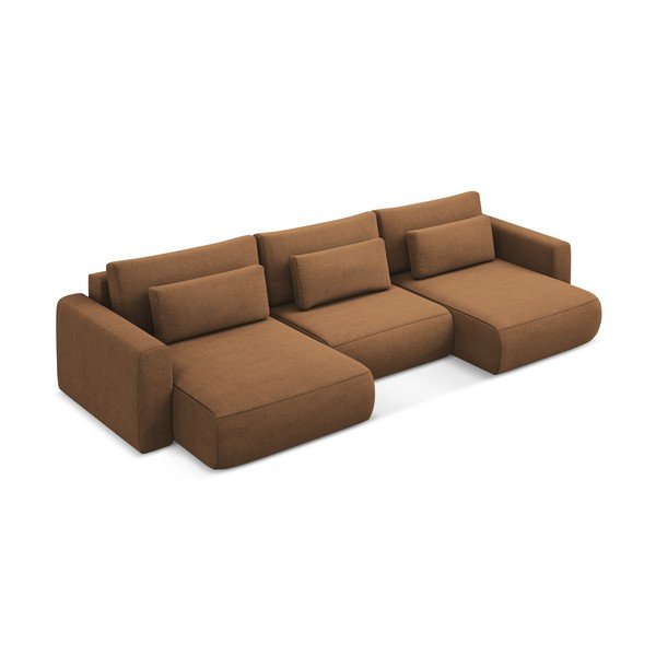 Raztegljiva/s prostorom za shranjevanje kotna sedežna garnitura v barvi terakote (v obliki črke "U") Kapua – Makamii-image-2