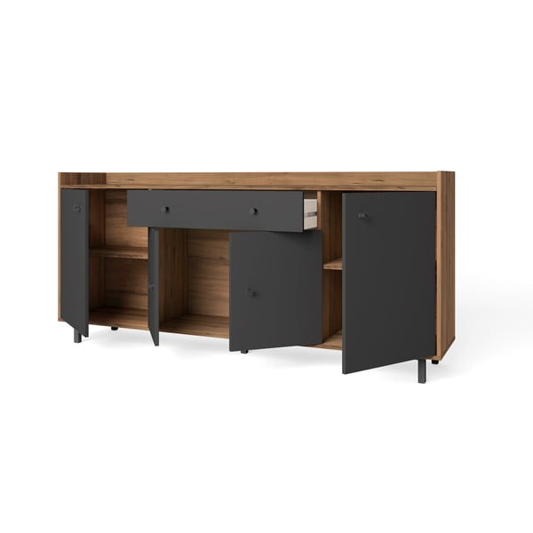 Siva nizka komoda iz orehovega dekorja 180x84 cm Malta - Marckeric-image-3