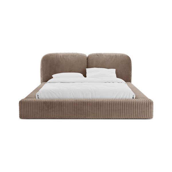 Rjava oblazinjena zakonska postelja s prostorom za shranjevanje in z letvenim dnom 200x200 cm Martina – Micadoni -image-4