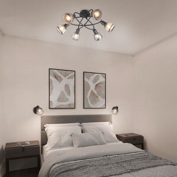 Črna stropna svetilka s steklenim senčilom Tarifa – Trio-image-1