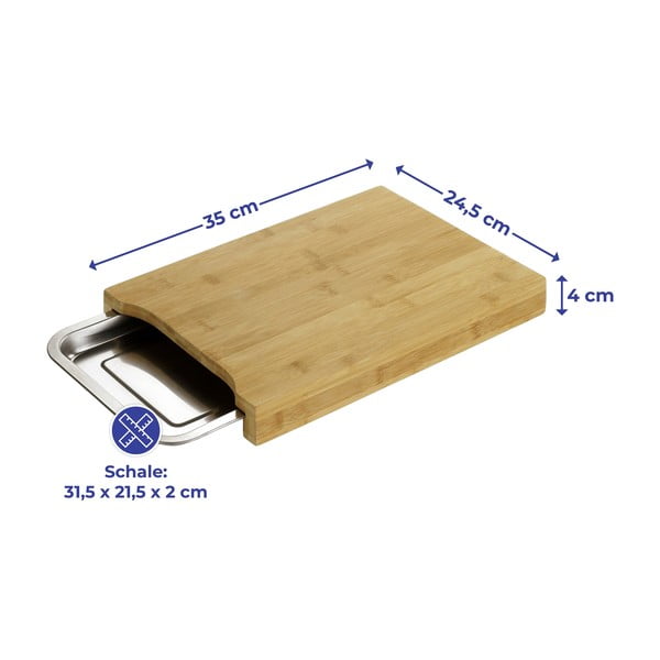 Bambusova deska za rezanje s pladnjem iz nerjavečega jekla 24,5x35 cm - Maximex-image-2