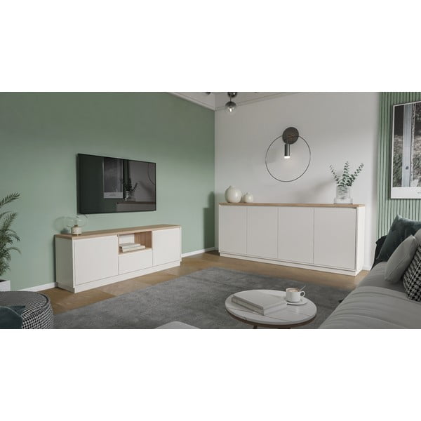 Bež TV omarica v hrastovem dekorju 161x55x40 cm Loreta – Marckeric-image-2